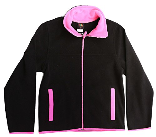 Solid Polar Fleece Girls Jacket, Black / Fuchsia