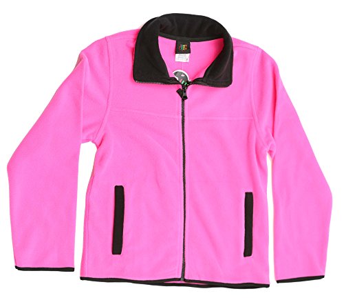 Solid Polar Fleece Girls Jacket, Fuchsia / Black