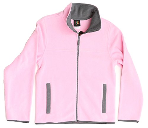 Solid Polar Fleece Girls Jacket, Light Pink / Charcoal