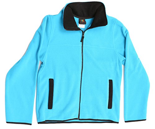 Solid Polar Fleece Girls Jacket, Turquoise / Black