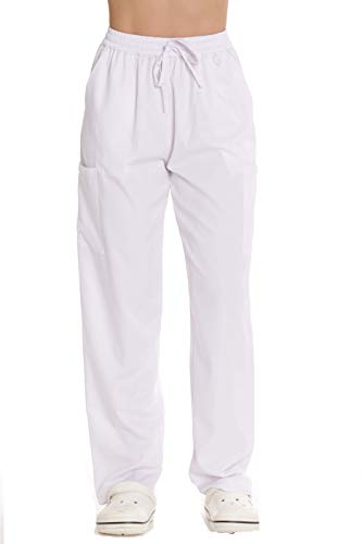 Stretch Solid Scrub Pants for Women White