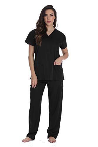 Stretch Solid Scrub Sets for Women, Black Stretch Fabric