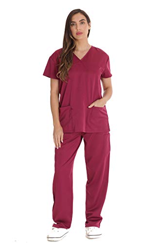 Stretch Solid Scrub Sets for Women, Burgundy