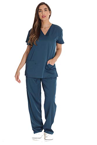 Stretch Solid Scrub Sets for Women, Carribean Blue