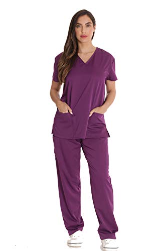 Stretch Solid Scrub Sets for Women, Eggplant