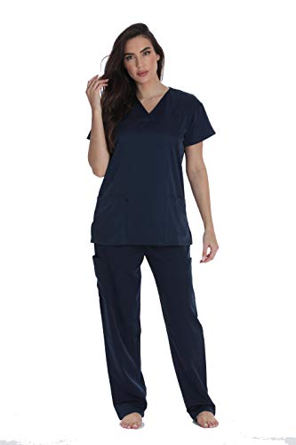 Stretch Solid Scrub Sets for Women, Navy Stretch Fabric