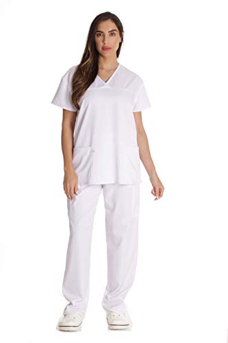 Stretch Solid Scrub Sets for Women, White