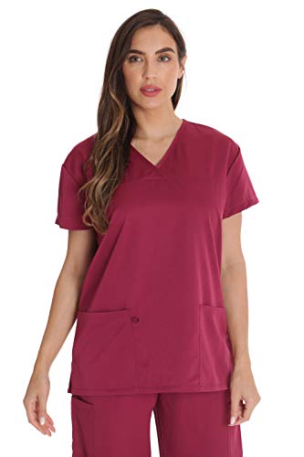 Stretch Solid Scrub Tops for Women Burgundy