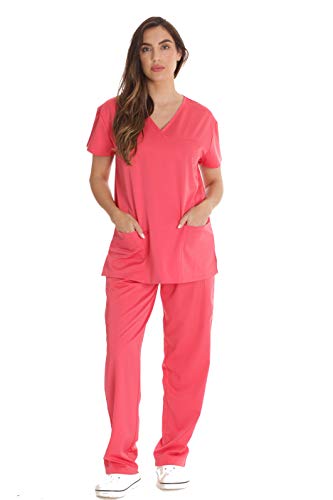Stretch Solid Scrub Tops for Women, Coral