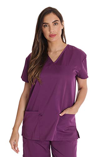 Stretch Solid Scrub Tops for Women Eggplant