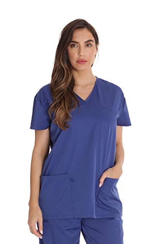 Stretch Solid Scrub Tops for Women, Galaxy Blue