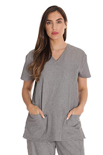 Stretch Solid Scrub Tops for Women, Heather Grey