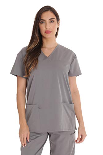 Stretch Solid Scrub Tops for Women, Light Grey