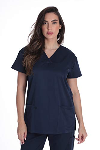 Stretch Solid Scrub Tops for Women Navy