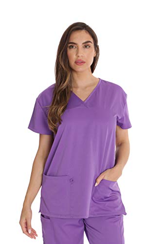 Stretch Solid Scrub Tops for Women Purple