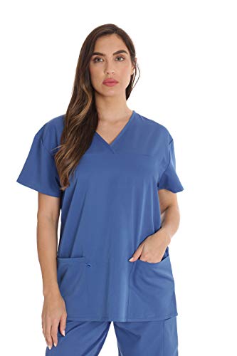 Stretch Solid Scrub Tops for Women Royal