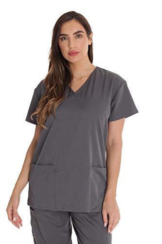 Stretch Solid Scrub Tops for Women, Steel Grey