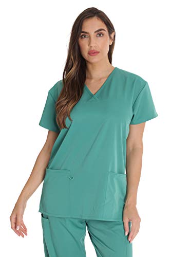 Stretch Solid Scrub Tops for Women, Surgical Green