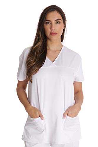 Stretch Solid Scrub Tops for Women White