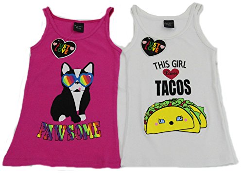 Tank Tops for Girls White, White / Fuchsia