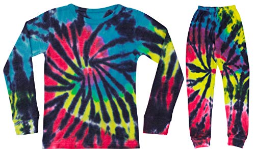 Thermal Underwear Set for Girls, Tie Dye - Blue With Brights
