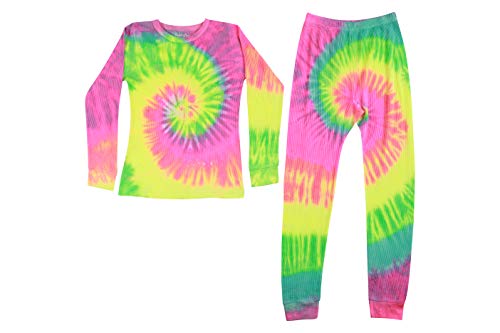 Thermal Underwear Set for Girls, Tie Dye Neon Swirl