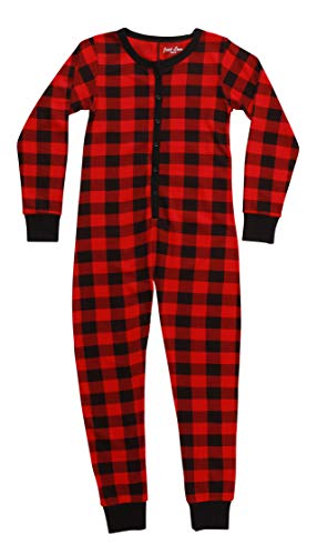 Thermal Underwear Union Suit for Girls, Red Buffalo Plaid