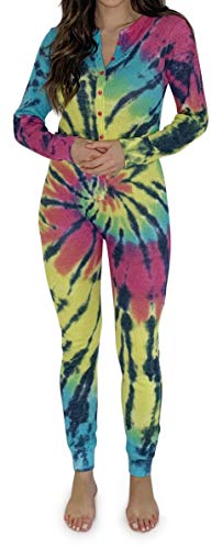 Thermal Union Suits for Girls, Tie Dye - Blue With Brights