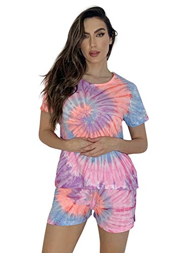 Tie Dye Shorts Set for Women, Colorful Swirl