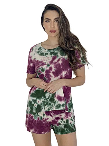 Tie Dye Shorts Set for Women, Purple, Green