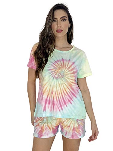 Tie Dye Shorts Set for Women, Tie Dye Pastel Swirl Short Sleeve