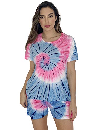 Tie Dye Shorts Set for Women, Tie Dye Swirl Short Sleeve