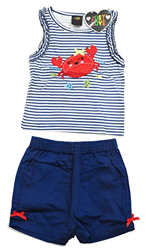 Two Piece Girls Shorts Set, Striped Crab