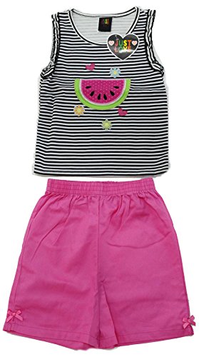 Two Piece Girls Shorts Set, Striped Watermelon