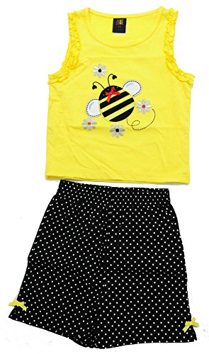 Two Piece Girls Shorts Set Yellow Bug 3T, Yellow Bug