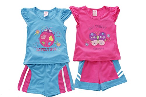 Two Piece Short Set, Pink, Pink / Blue
