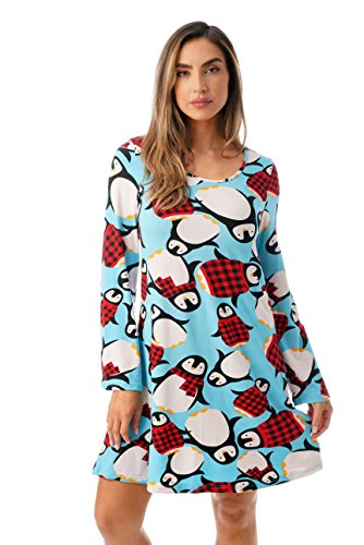 Ugly Christmas Dress Fun Xmas Party, Blue - Tossed Penguin