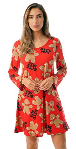 Ugly Christmas Dress Fun Xmas, Red - Bite Me Gingerbread Man