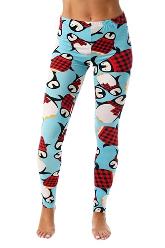 Ugly Christmas Holiday Leggings, Blue - Tossed Penguin