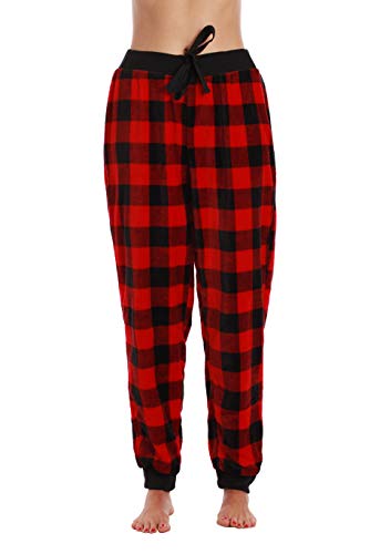 Velour Pajama Pants Joggers for Women, Buffalo Plaid
