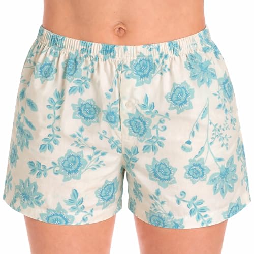 Womans Pajamas Shorts PJs, Floral Blue