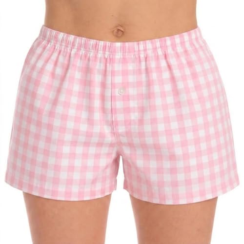 Womans Pajamas Shorts PJs, Gingham Check Pink