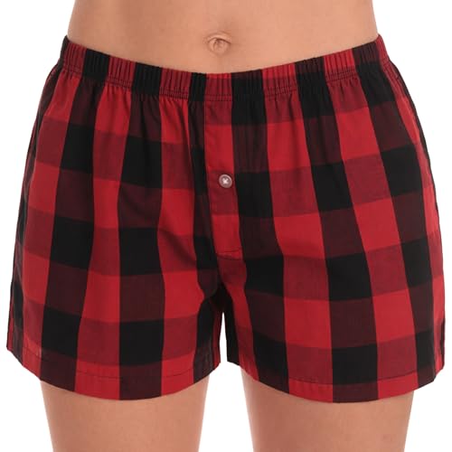 Womans Pajamas Shorts PJs, Red Black Buffalo Plaid