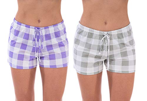 Womans Pajamas Shorts PJs Sleepwear, Buffalo Plaid - Pack 1