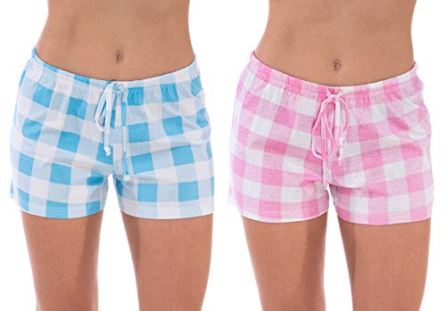 Womans Pajamas Shorts PJs Sleepwear, Buffalo Plaid - Pack 3