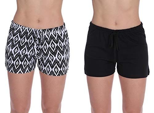 Womans Pajamas Shorts PJs Sleepwear, Chevron - Black