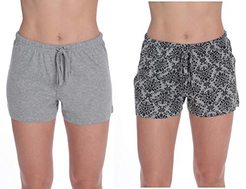 Womans Pajamas Shorts PJs Sleepwear, Damask - Grey