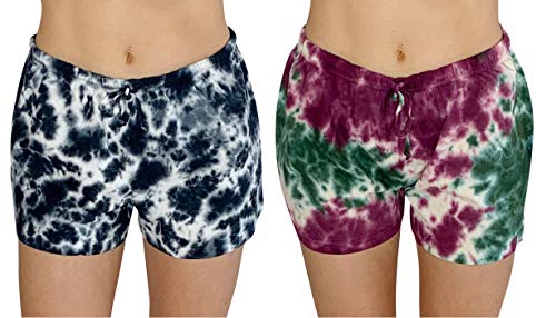 Womans Pajamas Shorts PJs Sleepwear, Dark Tie Dye