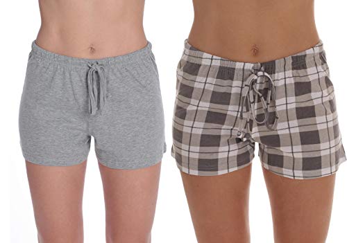 Womans Pajamas Shorts PJs Sleepwear, Grey Plaid - Heather Grey