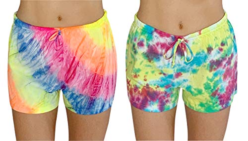 Womans Pajamas Shorts PJs Sleepwear, Neon Tie Dye